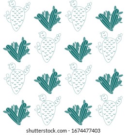 Seamless pattern with cactus, succulents and floral elements. Vintage vector botanical illustration. Background ready for printing on textile and other seamless design