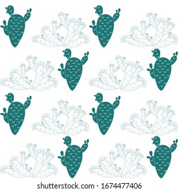Seamless pattern with cactus, succulents and floral elements. Vintage vector botanical illustration. Background ready for printing on textile and other seamless design
