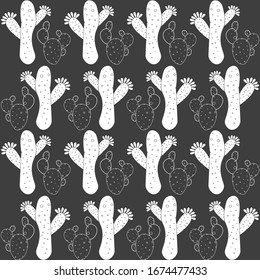 Patrón transparente con cactus, suculentos y elementos florales. Ilustración botánica vectorial vintage. Antecedentes listos para la impresión en el diseño textil y de otro tipo sin fisuras