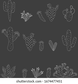 Seamless pattern with cactus, succulents and floral elements. Vintage vector botanical illustration. Background ready for printing on textile and other seamless design