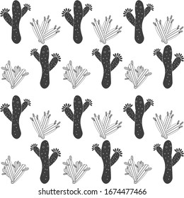 Seamless pattern with cactus, succulents and floral elements. Vintage vector botanical illustration. Background ready for printing on textile and other seamless design