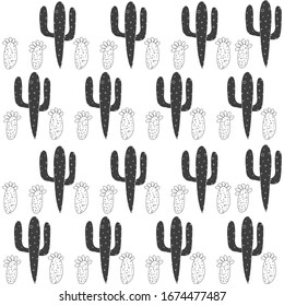 Seamless pattern with cactus, succulents and floral elements. Vintage vector botanical illustration. Background ready for printing on textile and other seamless design