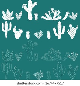 Seamless pattern with cactus, succulents and floral elements. Vintage vector botanical illustration. Background ready for printing on textile and other seamless design