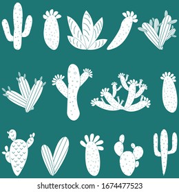 Seamless pattern with cactus, succulents and floral elements. Vintage vector botanical illustration. Background ready for printing on textile and other seamless design