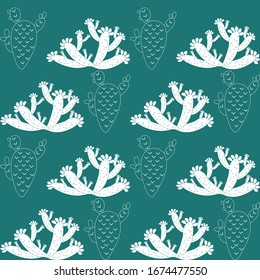 Seamless pattern with cactus, succulents and floral elements. Vintage vector botanical illustration. Background ready for printing on textile and other seamless design