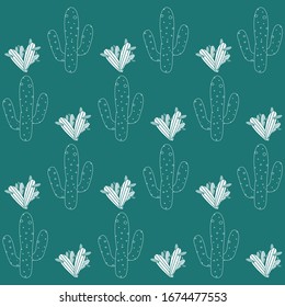 Seamless pattern with cactus, succulents and floral elements. Vintage vector botanical illustration. Background ready for printing on textile and other seamless design