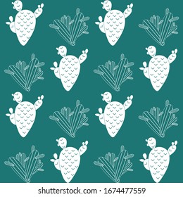 Seamless pattern with cactus, succulents and floral elements. Vintage vector botanical illustration. Background ready for printing on textile and other seamless design