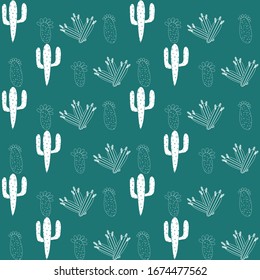 Seamless pattern with cactus, succulents and floral elements. Vintage vector botanical illustration. Background ready for printing on textile and other seamless design