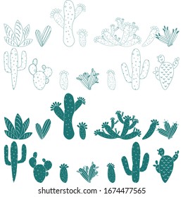 Seamless pattern with cactus, succulents and floral elements. Vintage vector botanical illustration. Background ready for printing on textile and other seamless design