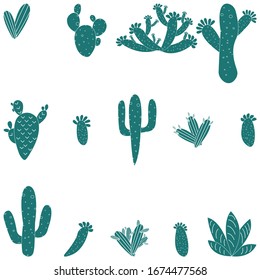 Seamless pattern with cactus, succulents and floral elements. Vintage vector botanical illustration. Background ready for printing on textile and other seamless design