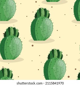 Seamless pattern with cactus with thorns, succulent on color background. Vector drawing illustration for icon, game, packaging, fabric, textile. Wild west, western, cowboy concept.