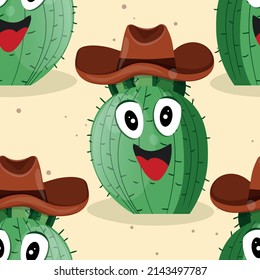 Patrón sin soldadura con cactus con espinas, suculento sobre el fondo del color. Ilustración de dibujo vectorial para icono, juego, empaque, tela, textil. Wild West, Western, concepto de vaquero.