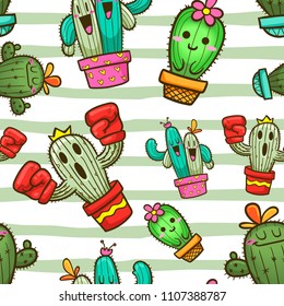 seamless pattern cactus vector cartoon