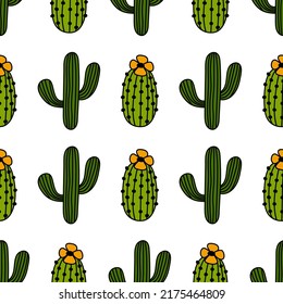 Seamless pattern with cactus. Vector doodle print with cactus. Botanical background for textiles.