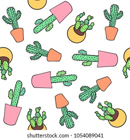 Seamless pattern of  cactus - vector illustration. Hand drawn illustration