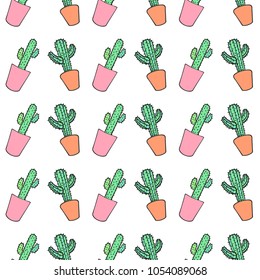Seamless pattern of  cactus - vector illustration. Hand drawn illustration