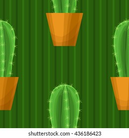 Seamless pattern with cactus. Wallpaper vector illustration.
