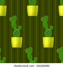 Seamless pattern with cactus. Wallpaper vector illustration.