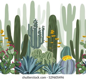 Seamless pattern with cactus. Wild cactus forest