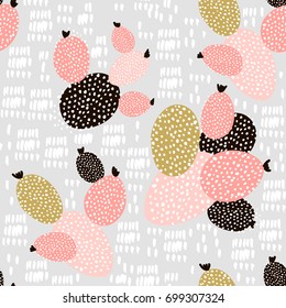 Seamless pattern with cactuse and hand drawn textures.Perfect for fabric,textile. Creative Vector background