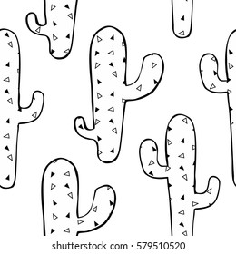 seamless pattern cactuses black and white