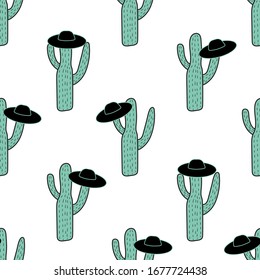 Seamless pattern with cactuses and hats.Vector illustration.