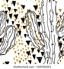 Seamless pattern with cactuses. Stylish summer background. Tropics, summer. Drawing by hand. Modern, fresh background.