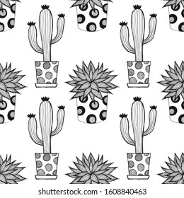 SEAMLESS PATTERN WITH CACTUSES AND SUCCULENTS IN VECTOR