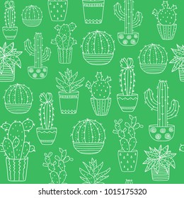 seamless pattern with cactuses, vector illustration hand drawn