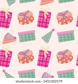 Seamless pattern of cake birthday party element