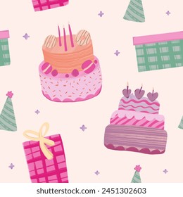 Seamless pattern of cake birthday party element