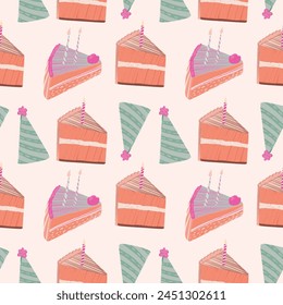 Seamless pattern of cake birthday party element