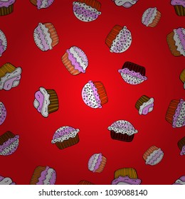Seamless pattern cake. Bright birthday pattern on white, black and red. For food poster design. Vector illustration.