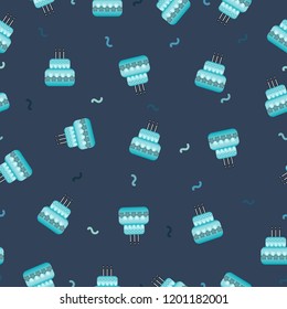 Seamless pattern of cake with candle blue tone color for wallpaper, background, paper print and fabric business, vector design. 