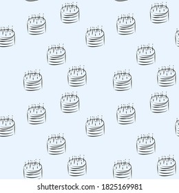 seamless pattern with cake and candles on a blue background. design of fabric, wrapping paper. banner for birthday, tablecloth, napkin design, anniversary, baby boy. vector eps 10