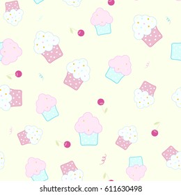 Seamless pattern cake, cherry vector illustration