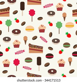 Seamless ?andy pattern with cake, donuts, cup cakes,  lollipop, etc