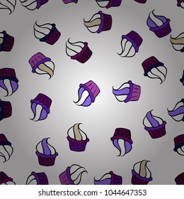 Seamless pattern cake. For food poster design. Vector illustration. Bright birthday pattern on white, black and purple.