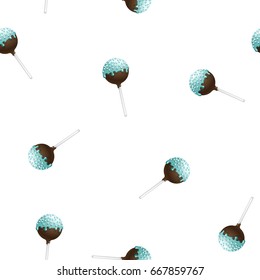 Seamless pattern of cake pops on a stick, isolated on a white background. Food background in vector