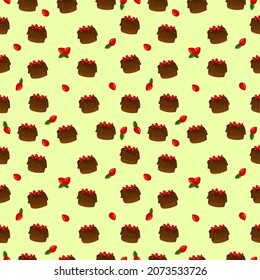 Seamless pattern of cake with strawberries
