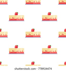 Seamless pattern with cake and strawberry on it isolated on white background. Endless texture with sweet desserts vector illustration, wallpaper design