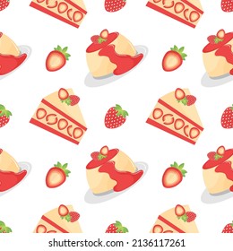 seamless pattern of cake and strawberry pudding on white background
