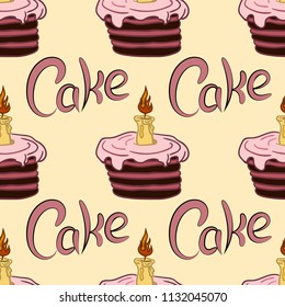 Seamless pattern with cake. Template for greeting card.