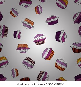Seamless pattern cake. Vector illustration. Bright birthday pattern on white, pink and black. For food poster design.