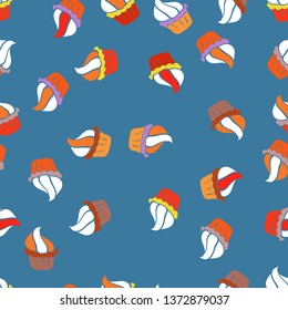 Seamless pattern cake. Vector illustration. Bright birthday pattern on orange, white and blue. For food poster design.