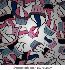 Seamless pattern cake. Vector illustration. Bright birthday pattern on white, neutral and black. For food poster design.