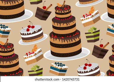 seamless pattern with cakes and biscuits with berries
