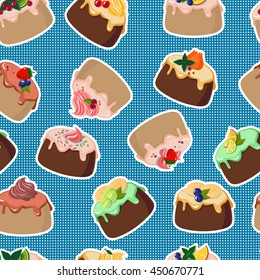 Seamless pattern with cakes in checkered background