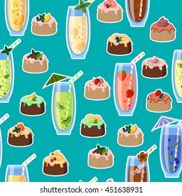 Seamless pattern with cakes and cocktails
