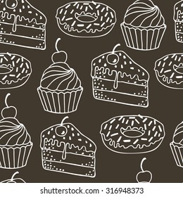 Seamless pattern with cakes, cupcakes, donuts